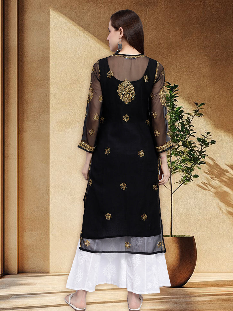 Seva Chikan Hand Embroidered Georgette Lucknowi Chikankari Kurta With Slip