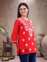 Load image into Gallery viewer, Seva Chikan Hand Embroidered Georgette Lucknowi Chikankari Top With Slip