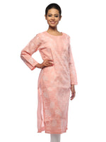 Load image into Gallery viewer, Seva Chikan Hand Embroidered Peach Cotton Lucknowi Chikan Kurta With Muqaish Work-SCL0636