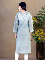 Load image into Gallery viewer, Seva Chikan Hand Embroidered Grey Cotton Lucknowi Chikan Kurti SCL1225
