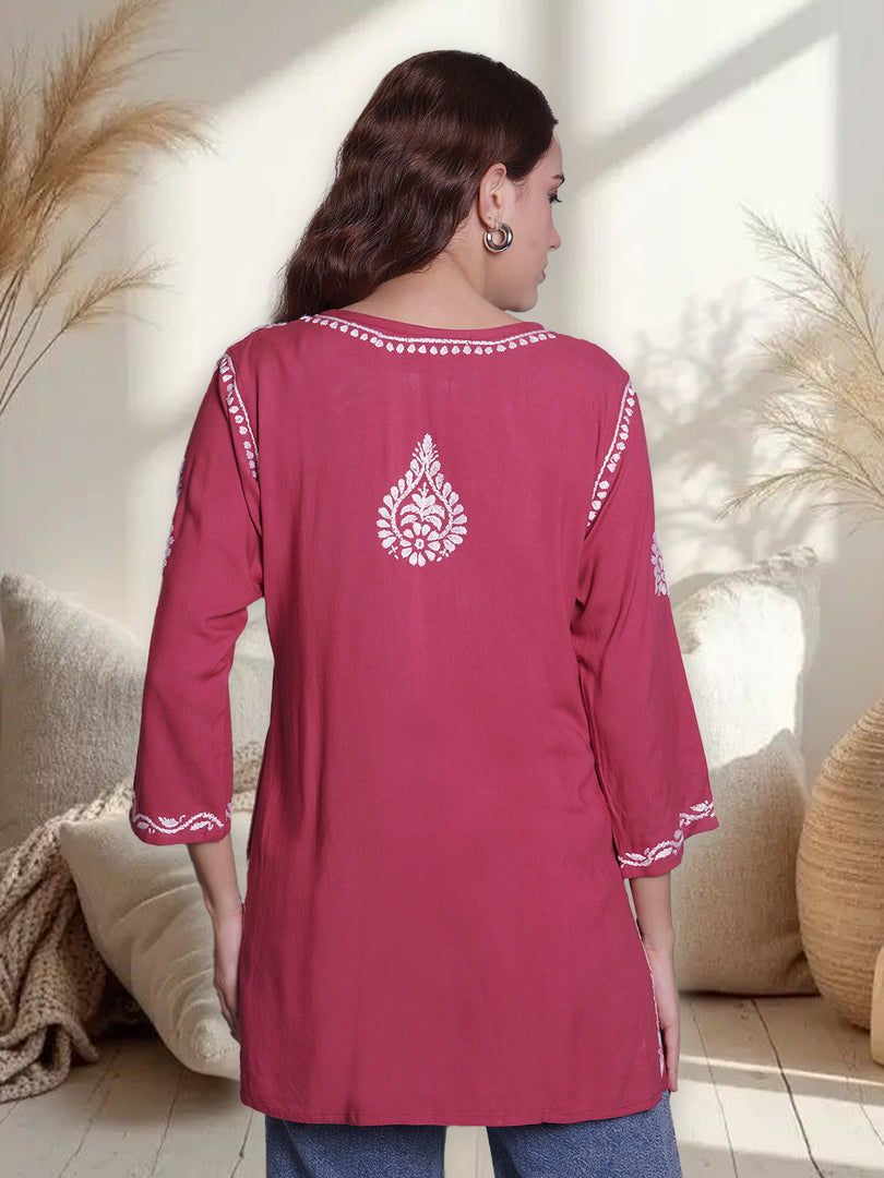 Seva Chikan Hand Embroidered Rayon Lucknowi Chikankari Top