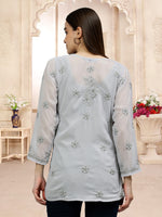 Load image into Gallery viewer, Seva Chikan Hand Embroidered  Georgette Lucknowi Chikan Top With Slip