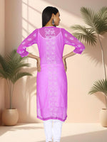 Load image into Gallery viewer, Seva Chikan Hand Embroidered Purple Georgette Lucknowi Chikan Kurti SCL1077
