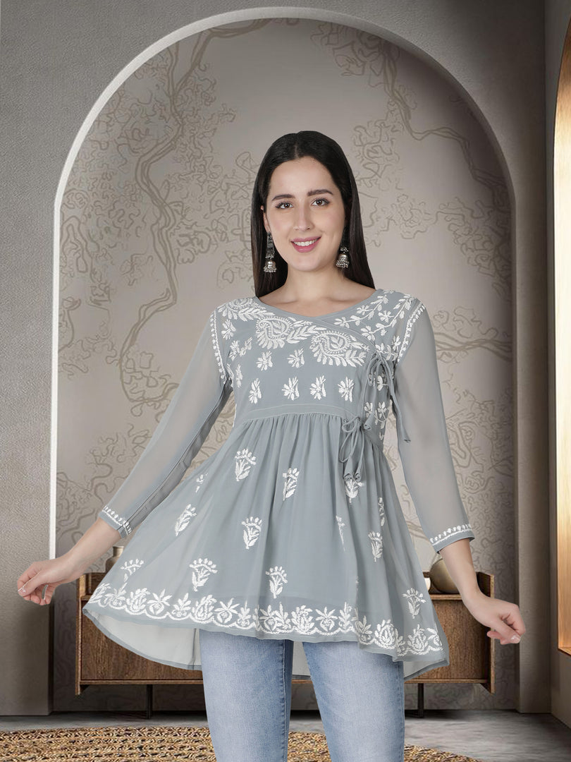 Seva Chikan Hand Embroidered Georgette Lucknowi Chikan Top