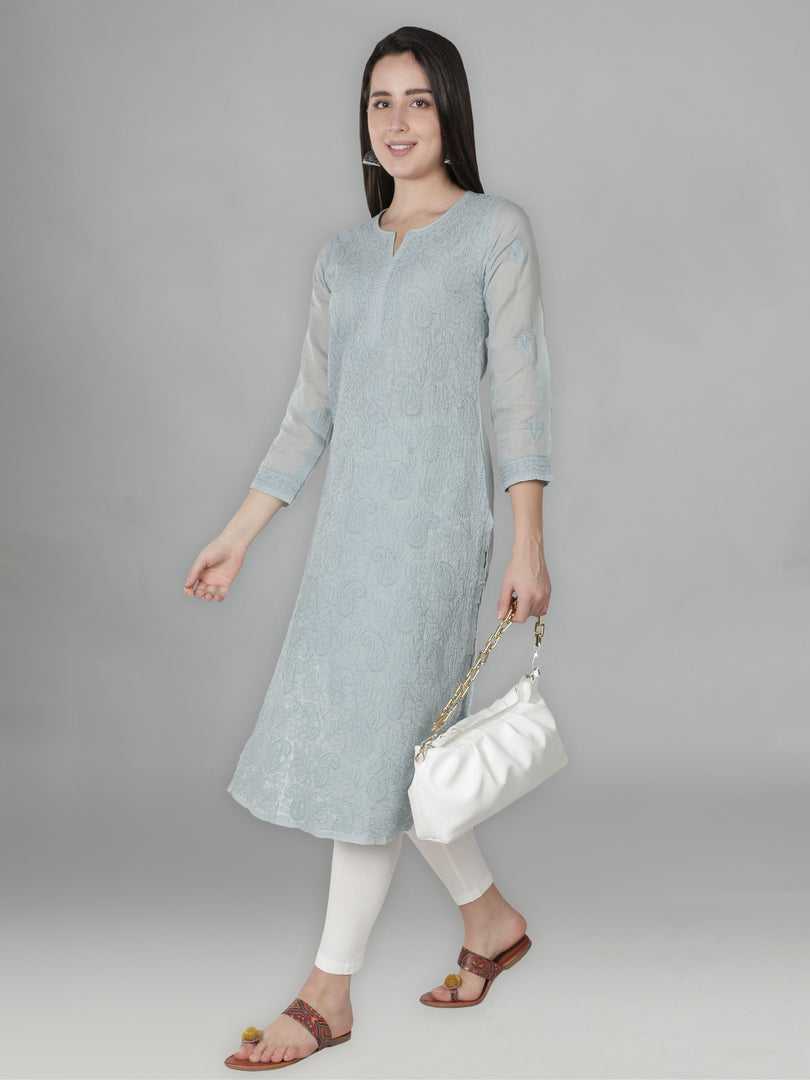 Seva Chikan Hand Embroidered Cotton Lucknowi Chikan Kurta