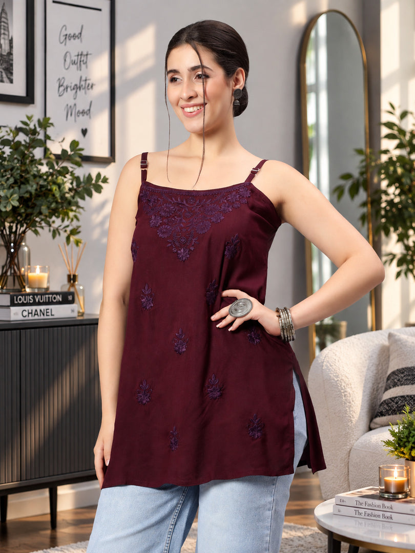 Seva Chikan Hand Embroidered Rayon Lucknowi Chikan Top