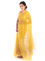 Load image into Gallery viewer, Seva Chikan Hand Embroidered Yellow Georgette Lucknowi Saree-SCL1173