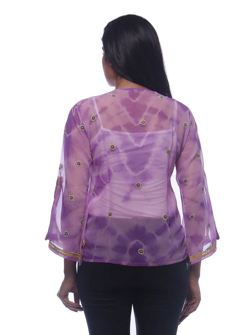 Seva Chikan Hand Embroidered Purple Georgette Lucknowi Chikankari Short Top-SCL0164