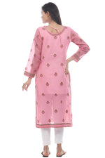 Load image into Gallery viewer, Seva Chikan Hand Embroidered Pink Cotton Lucknowi Chikan Kurti-SCL0323
