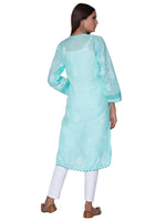 Load image into Gallery viewer, Seva Chikan Hand Embroidered Sea Green Cotton Lucknowi Chikan Kurta-SCL0922