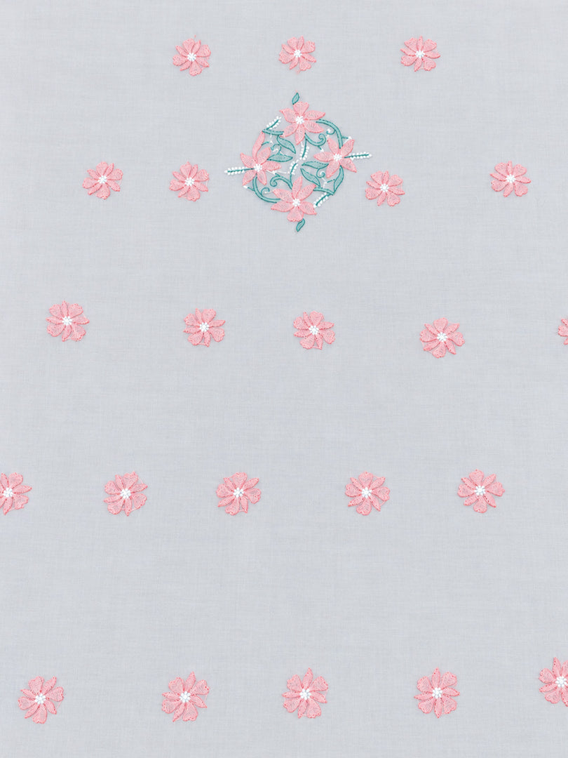 Seva Chikan Hand Embroidered White base Terivoil Cotton Lucknowi Chikankari Unstitched Suit Piece-SEV15004