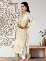 Load image into Gallery viewer, Seva Chikan Hand Embroidered Yellow Cotton Lucknowi Chikan Kurti SCL1322
