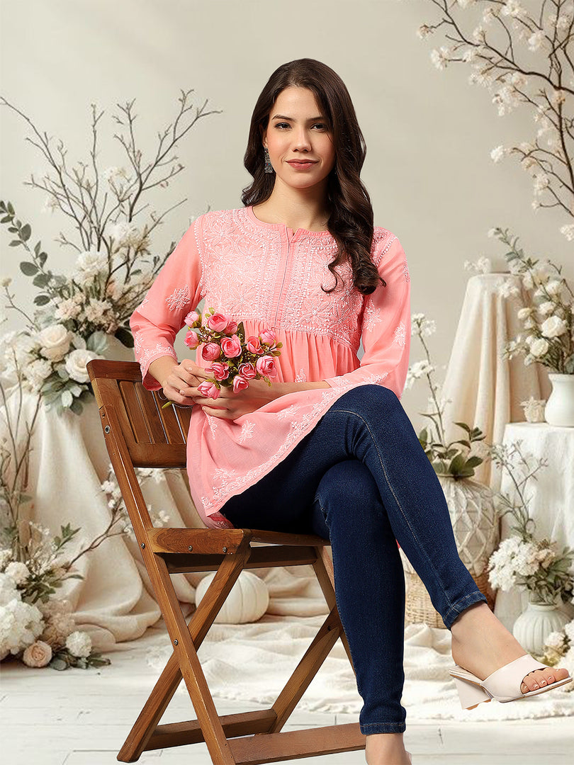 Seva Chikan Hand Embroidered Terivoil Cotton Lucknowi Chikan Top