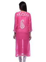 Load image into Gallery viewer, Seva Chikan Hand Embroidered Pink Faux Georgette Lucknowi Chikan Kurti-SCL0280