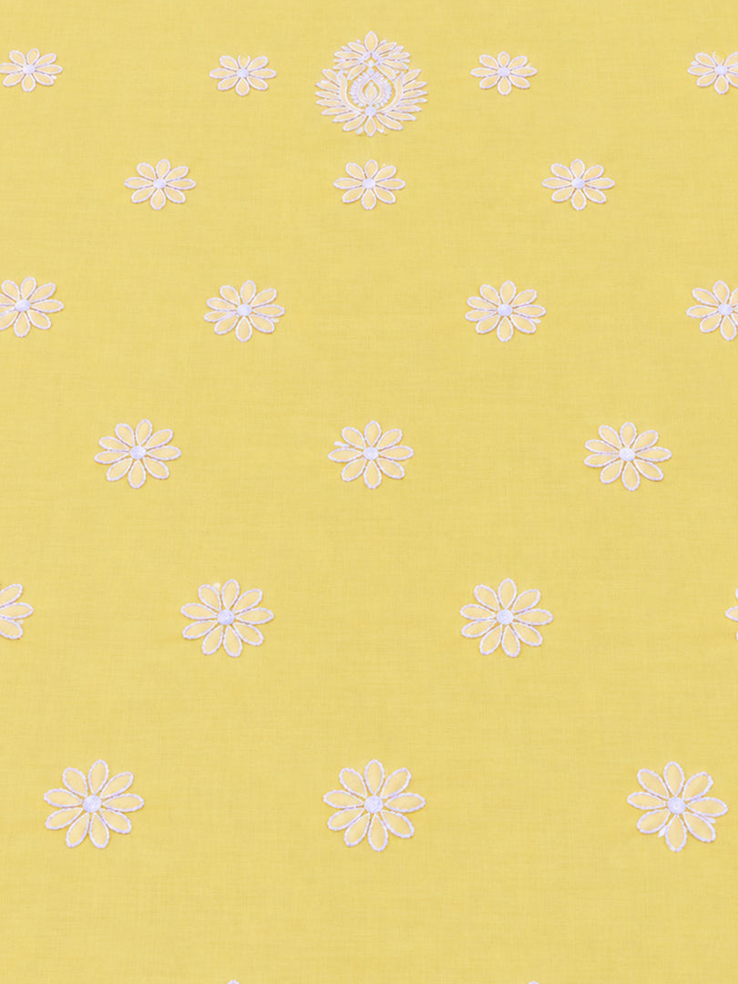 Seva Chikan Hand Embroidered Yellow Cotton Lucknowi Chikankari Unstitched Suit Piece-SEV15054