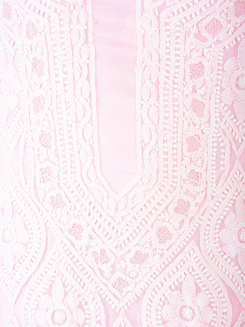 Seva Chikan Hand Embroidered Pink Georgette Lucknowi Chikankari Unstitched Suit Piece-SCL1381