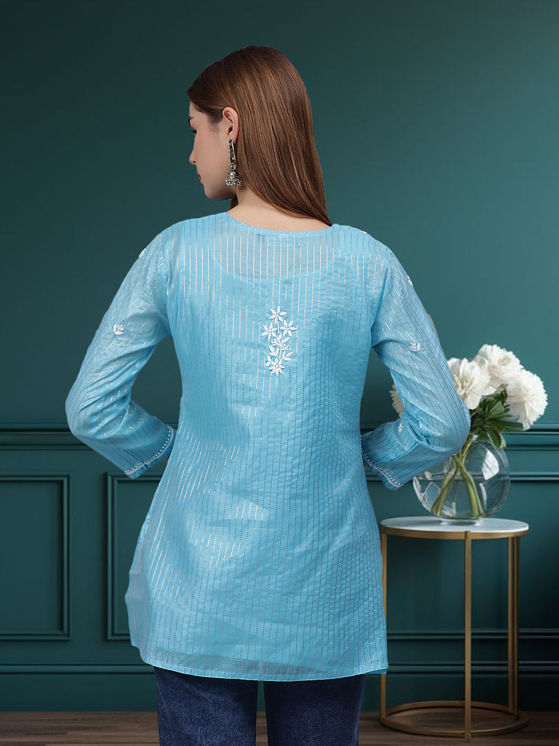 Seva Chikan Hand Embroidered Chanderi Lucknowi Chikan Top With Slip