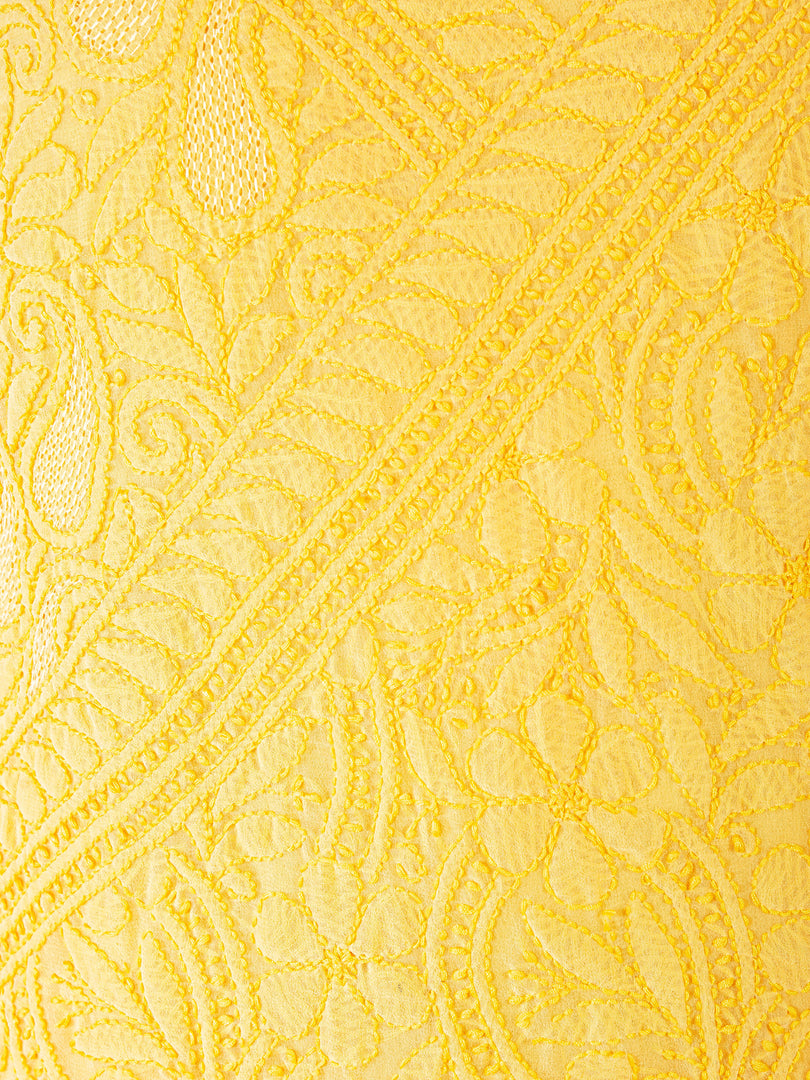 Seva Chikan Hand Embroidered Yellow Georgette Lucknowi Chikankari Unstitched Suit Piece-SCL1382
