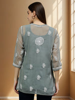 Load image into Gallery viewer, Seva Chikan Hand Embroidered Georgette Lucknowi Chikankari Top With Slip