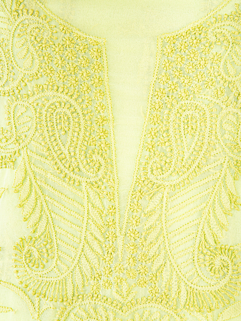 Seva Chikan Hand Embroidered Light Green Georgette Lucknowi Chikankari Unstitched Suit Piece-SCL1385