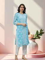 Load image into Gallery viewer, Seva Chikan Hand Embroidered Georgette Lucknowi Chikankari Kurta With Slip