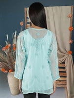 Load image into Gallery viewer, Seva Chikan Hand Embroidered  Georgette Lucknowi Chikan Top With Slip