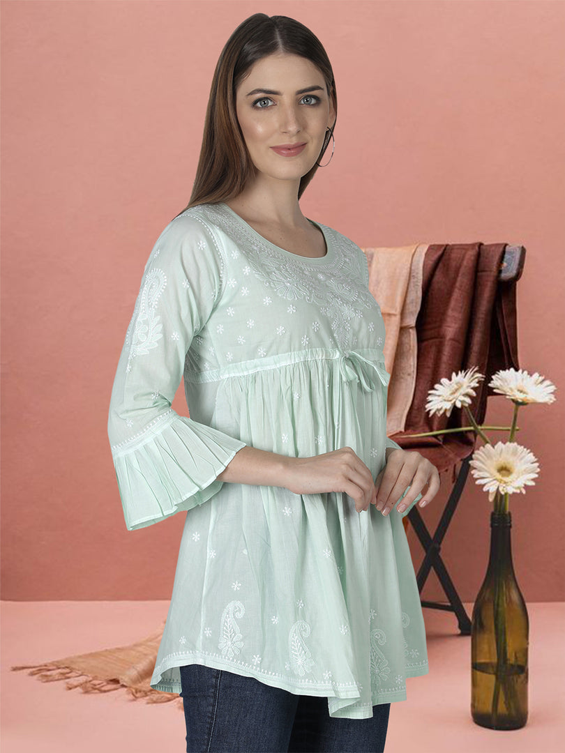 Seva Chikan Hand Embroidered Cotton Lucknowi Chikan Short Top