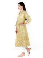 Load image into Gallery viewer, Seva Chikan Hand Embroidered Yellow Cotton Lucknowi Chikankari Anarkali-SCL1238