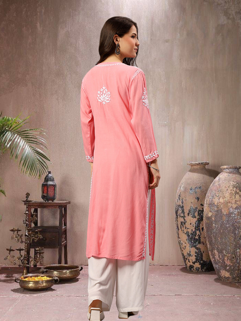 Seva Chikan Hand Embroidered Rayon Lucknowi Chikankari Kurta