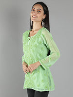 Load image into Gallery viewer, Seva Chikan Hand Embroidered  Georgette Lucknowi Chikan Top With Slip