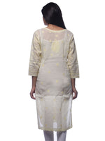 Load image into Gallery viewer, Seva Chikan Hand Embroidered Lemon Cotton Lucknowi Chikan Kurti-SCL0208
