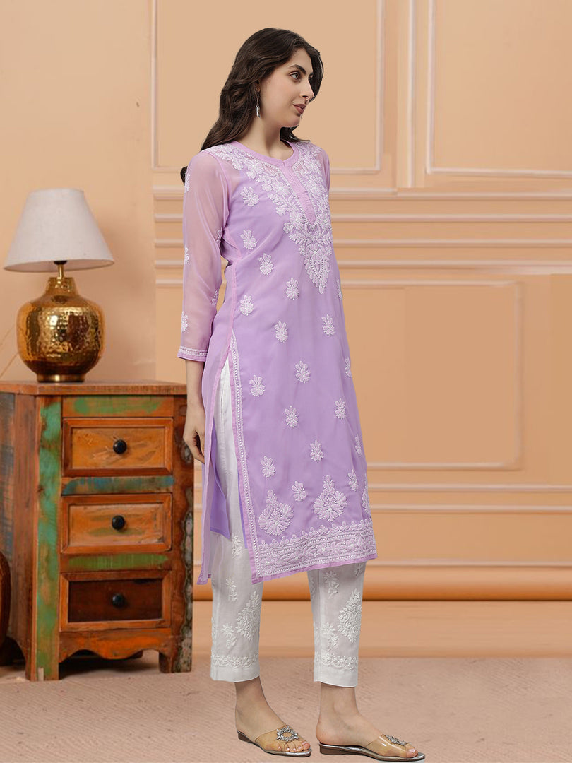 Seva Chikan Hand Embroidered Georgette Lucknowi Chikankari Kurta With Slip