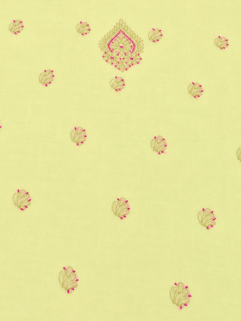 Seva Chikan Hand Embroidere Lemon Terivoil Cotton Lucknowi Chikankari Unstitched Suit Piece-SEV15025