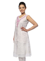 Load image into Gallery viewer, Seva Chikan Hand Embroidered White Cotton Lucknowi Chikan A-Line Kurta-SCL0670