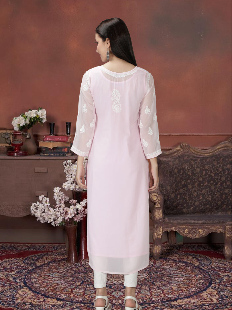 Seva Chikan Hand Embroidered Georgette Lucknowi Chikan Kurti With Slip