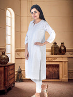 Load image into Gallery viewer, Seva Chikan Hand Embroidered White Cotton Lucknowi Chikan Kurti SCL1314
