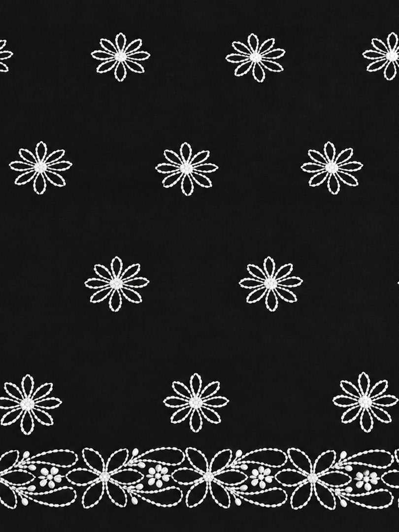 Seva Chikan Hand Embroidered Black Cotton Lucknowi Chikankari Unstitched Suit Piece-SEV15052