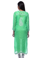 Load image into Gallery viewer, Seva Chikan Hand Embroidered Green Georgette Lucknowi Chikan Kurti-SCL0282