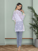 Load image into Gallery viewer, Seva Chikan Hand Embroidered White Cotton Lucknowi Chikan Short Kurti SCL1058
