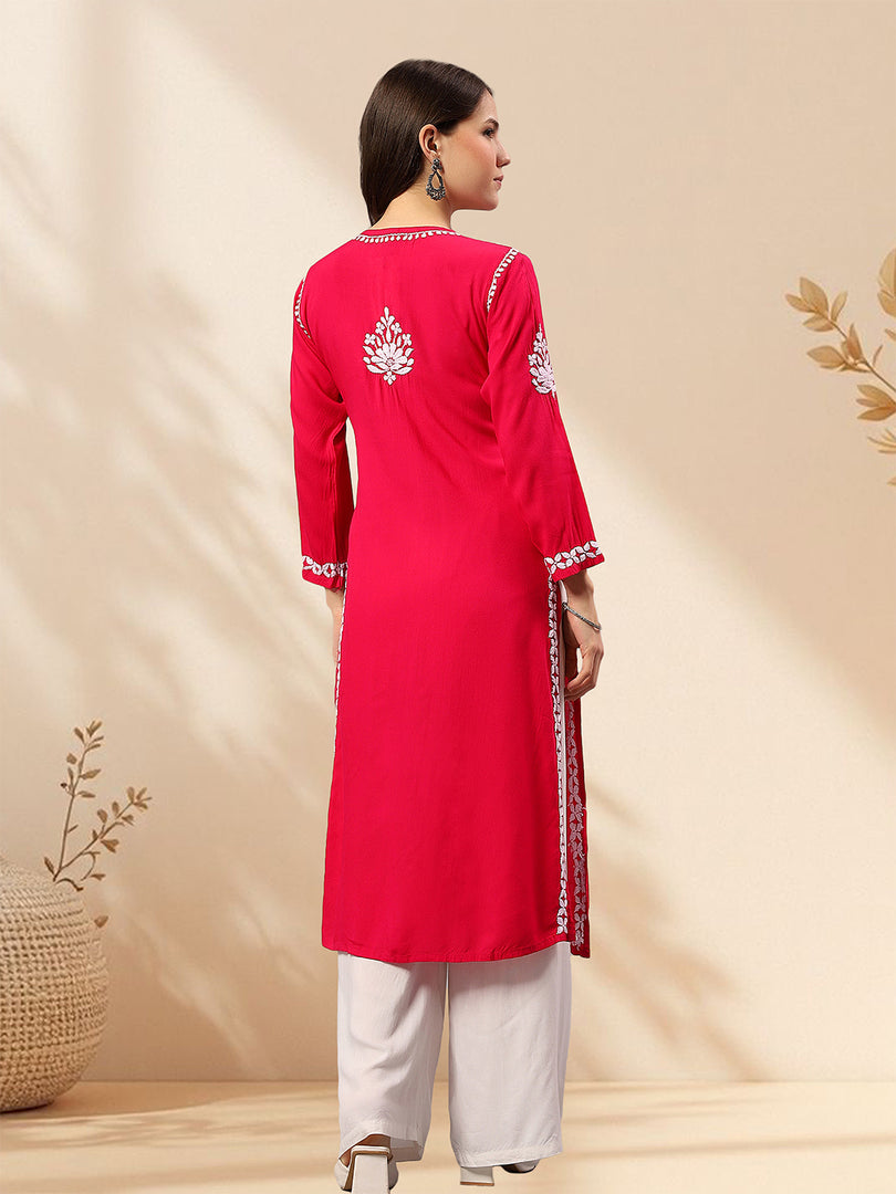 Seva Chikan Hand Embroidered Rayon Lucknowi Chikankari Kurta
