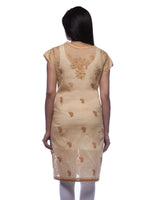 Load image into Gallery viewer, Seva Chikan Hand Embroidered Beige Cotton Lucknowi Chikan Kurti-SCL0210
