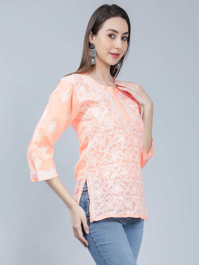 Seva Chikan Hand Embroidered Terivoil Cotton Lucknowi Chikan Top