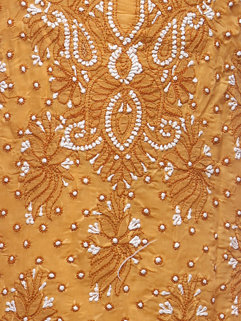 Seva Chikan Hand Embroidered Mustard Cotton Lucknowi Chikankari Unstitched Suit Piece -SCL0014