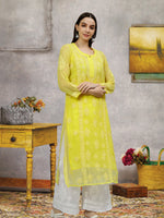Load image into Gallery viewer, Seva Chikan Hand Embroidered Georgette Chikankari Kurta With Matching Slip