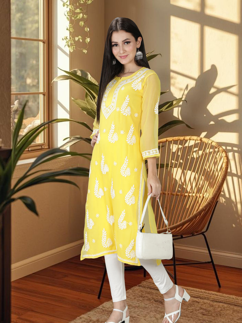 Seva Chikan Hand Embroidered Georgette Lucknowi Chikankari Kurta With Slip