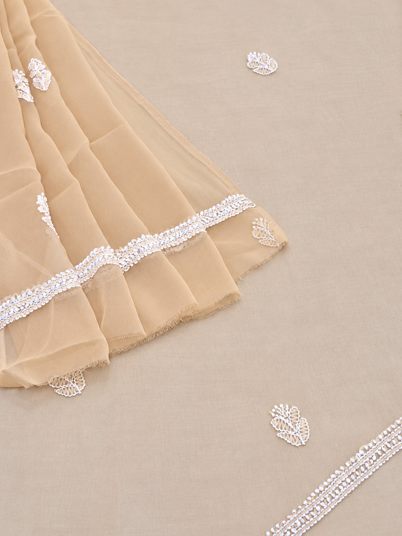Seva Chikan Hand Embroidered Beige Georgette Lucknowi Chikankari Unstitched Suit Piece-SCL13138