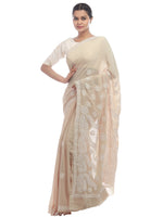 Load image into Gallery viewer, Seva Chikan Hand Embroidered Beige Georgette Lucknowi Chikan Saree-SCL2337
