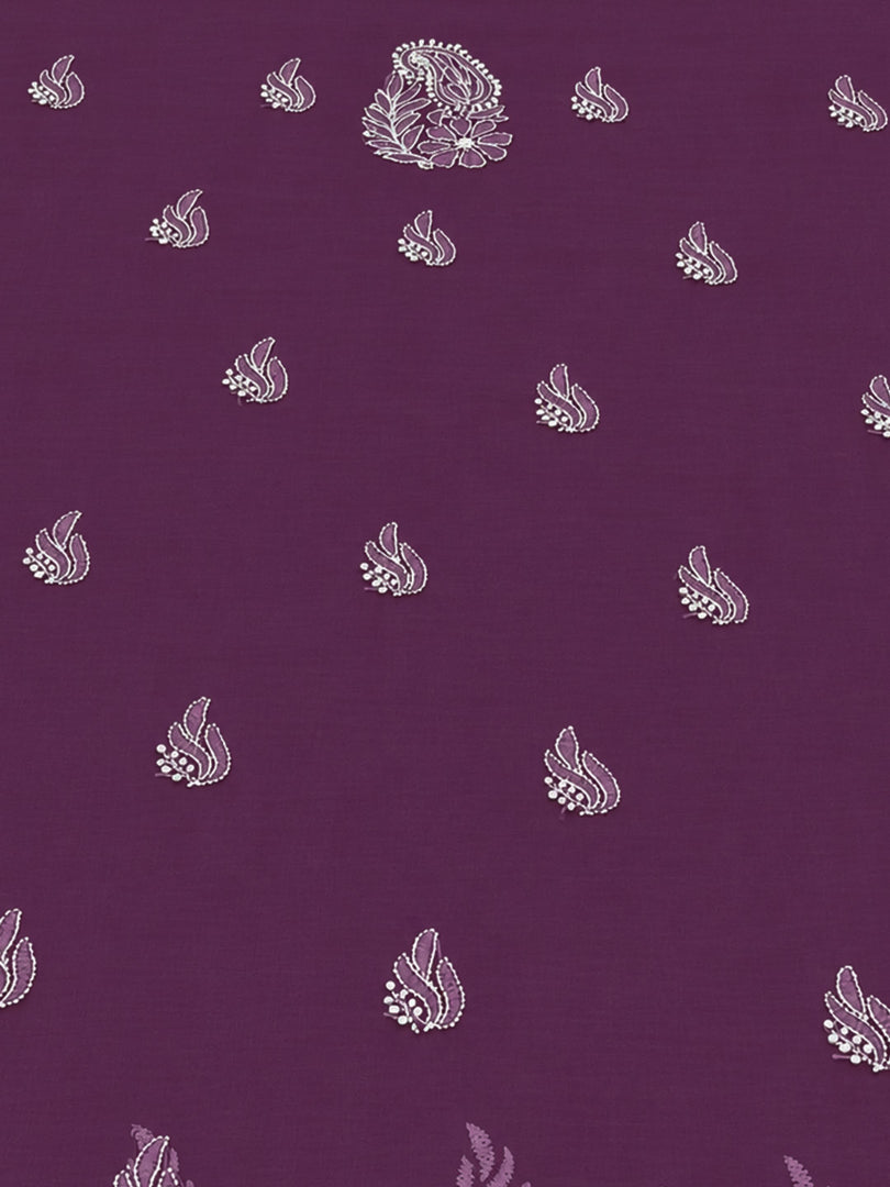Seva Chikan Hand Embroidered Wine Georgette Lucknowi Chikankari Unstitched Suit Piece-SEV15058
