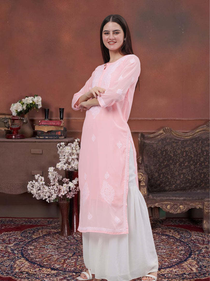 Seva Chikan Hand Embroidered Georgette Lucknowi Chikankari Kurta With Inner
