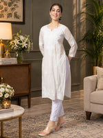 Load image into Gallery viewer, Seva Chikan Hand Embroidered Lucknowi Chikankari White Cotton Kurta-SEV1000
